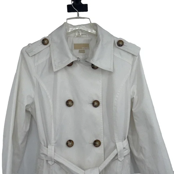 Michael by Michael Kors Women L White Trench Spring Coat Old Money Quiet Luxury - Picture 3 of 10